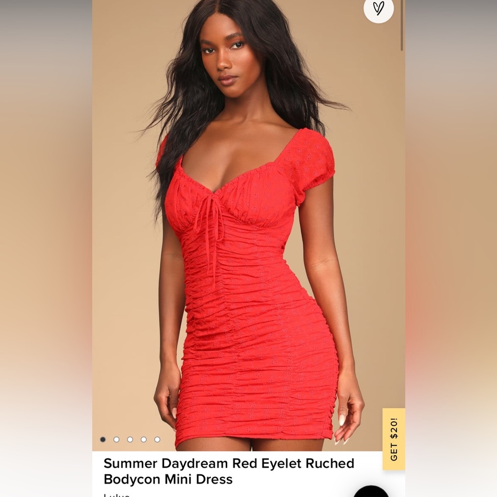 Summer Daydream Red Eyelet Ruched Bodycon Mini Dress